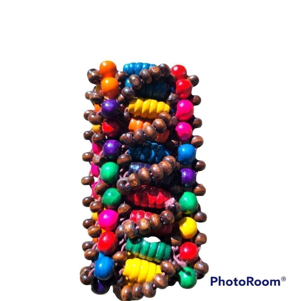 Tropical colored lightweight wood beaded  bracelet